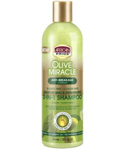 AFRICAN PRIDE – Olive Miracle Shampooing 2 en 1 Hydratant & Démêlant – Huile d’Olive & Huile d’Arbre à Thé (355 ml)
