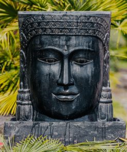 Khmer Buddha head fountain with black basin 100cm