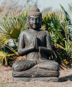 1-metre black Buddha statue for outdoor use in natural stone