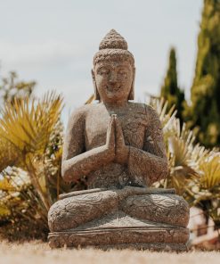 Seated Buddha garden statue in natural volcanic stone 100 cm