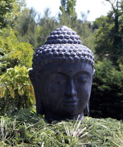 Gartenbrunnen Statue Kopf Gesicht von Buddha schwarz antik 100cm